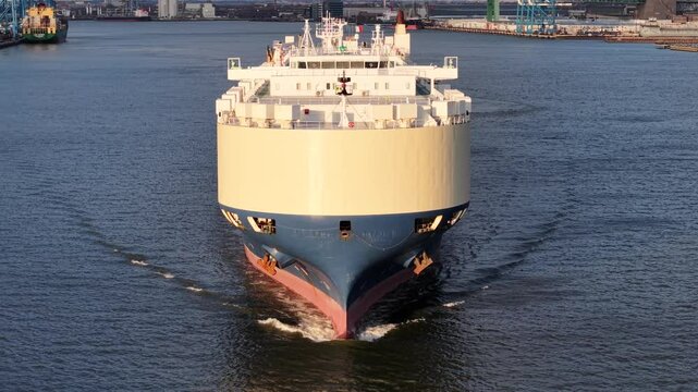 Aerial View of a Vehicle Car Carrier Ship on the Delaware River
