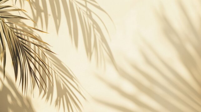 palm leaves shadow on white wall minimal for product presentation no leaf abstract bronw