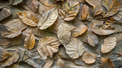 Naklejka premium Metallic bronze leaves with textured veins on a dark background
