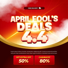 Premium 4.4 April Fools Sale discount deals Editable text vibrant red gradient Golden line Exclusive light banner