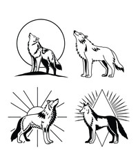 Wolf silhouette vector illustrations