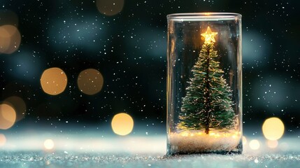 Enchanting Miniature Christmas Tree in Glass Jar with Sparkling Snow and Festive Lights
