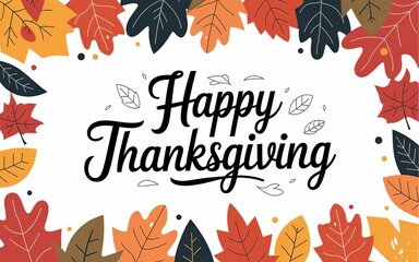 Obraz premium Stylish Happy Thanksgiving greeting with decorative hand-drawn lettering, isolated white.