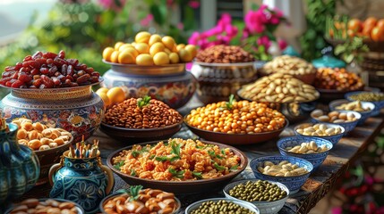 Exotic Middle Eastern Nuts, Dates, and Dried Fruits Feast