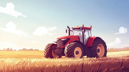 Obraz premium A biofuel-powered tractor working in a field, symbolizing sustainable farming, with space for text.
