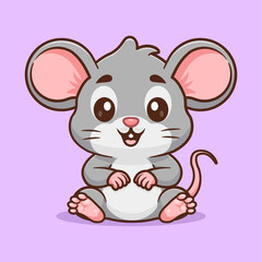 Cute mouse sitting cartoon vector icon illustration animal nature icon concept isolated