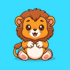 Cute lion sitting cartoon vector icon illustration animal nature icon concept isolated
