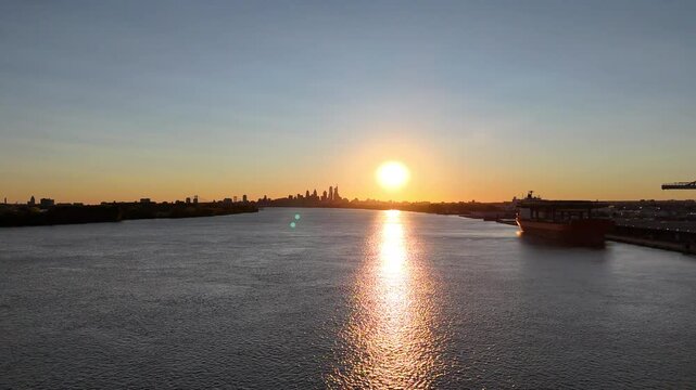 Aerial View of a Sunset over City of Philadelphia
