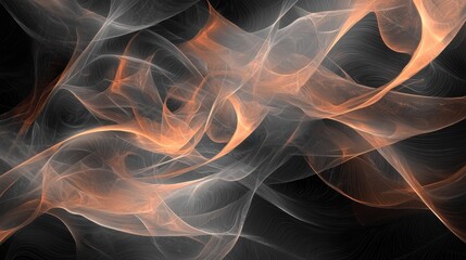 Ethereal Black Background with Surreal Wisps in Shades of Orange and White Floating Abstractly