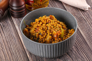 Vegan garnish - lentil with vegetables