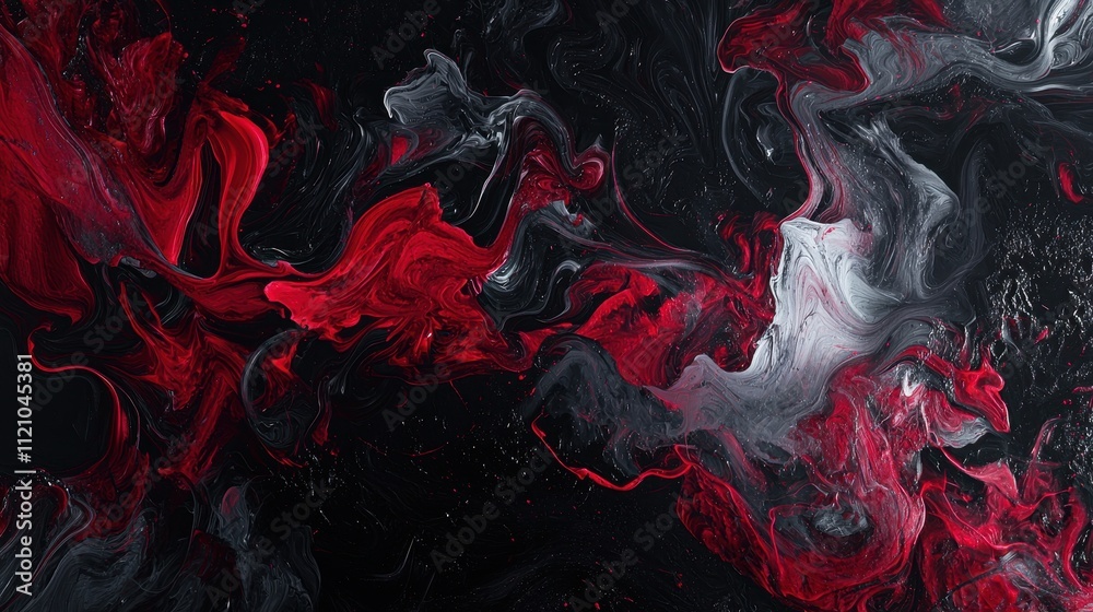 Poster Abstract Visual of Flowing Deep Red and Black Smoky Patterns in a Dark Background