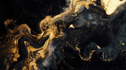 Abstract Flowing Smoke in Gold and Black Tones with Dramatic Visual Effects