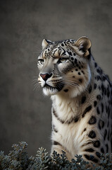 Fototapeta premium A luxurious snow leopard print in soft gray and white tones with subtle black rosettes, designed on a plain background.