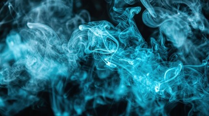 Obraz premium Abstract Visual of Flowing Neon Blue Smoke on Black Background in Smooth Patterns