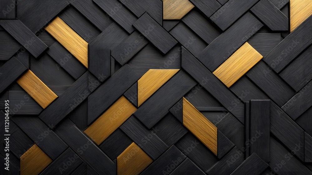 Poster A textured pattern of black and gold geometric shapes intertwined, creating a modern and artistic design