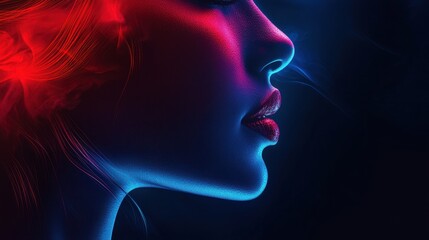 Ethereal Portrait with Glowing Gradients Against Dark Background in Gigapixel Quality