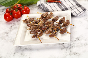Gourmet Grilled chicken hearts skewer