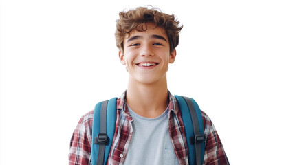 Happy Teenager Student with Backpack  Smiling Boy Portrait