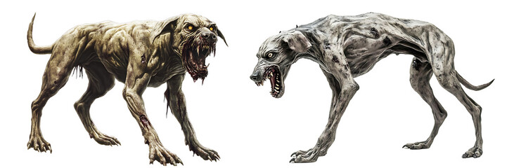 Set of a massive zombie dog, isolated on a transparent background.