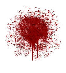 Round shaped splashes of scarlet and dark red blood with dark inclusions on flat surface similar to the result of a gunshot to the head front view isolated on white illustration