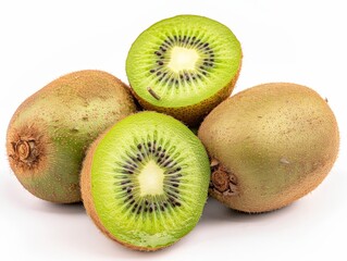Obraz premium Close-up of Fresh Green Kiwis on a White Background