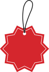 Blank Red Round Starburst Edged Hang Tags with White Borders. Flat Design Illustration.	