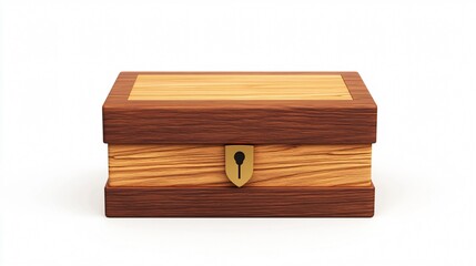 A box styled like a treasure chest, with wood paneling and a small lock, isolated on a clean white background