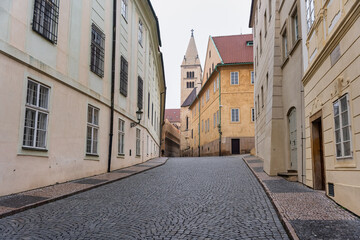 Streets of the Prague Castle monumental complex and its official and ancient buildings, Czech Republic.