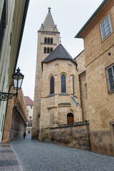 Medieval buildings located on the hill that contains the monumental complex of Prague, Czechia.