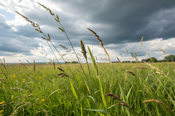 A grass field stretches out in all directions