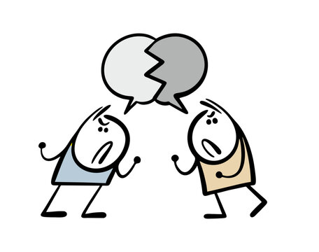 Two angry men are arguing. Vector illustration of enemies pushing their point of view. Opponents in opinions. Isolated cartoon characters  on white background.
