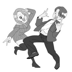 ノリノリでポーズを決める男女　グレー