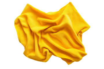 Yellow microfiber cloth with soft texture for cleaning from top view isolated on transparent background.