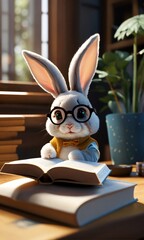 rabbit with books
