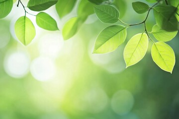 Obraz premium Closeup beautiful view of nature green leaf on greenery blurred background with sunlight and copy space. It is use for natural ecology summer background and fresh wallpaper concept.