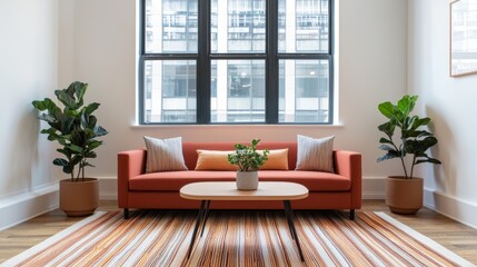 Fototapeta premium Empowering Sanctuary for Goal-Setting: Cozy Seating and Uplifting Posters