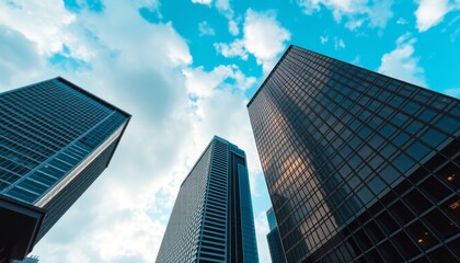 Modern Skyscrapers Reach Towards A Blue Sky