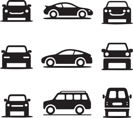 Obraz premium Monochrome Vehicle Icon Set for Graphic Designers