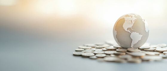 globe surrounded by coins symbolizes global finance and currency networks