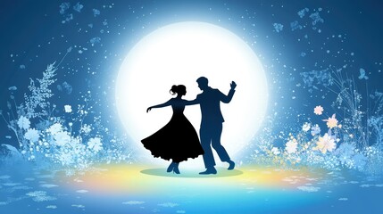 Dancing Couple Under the Full Moon Digital Art Enchanted Night Romantic Viewpoint Dreamy Atmosphere