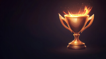 golden championship cup with flames, symbolizing victory and achievement