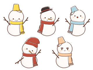 カラフルな雪だるまのイラストセット