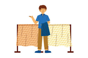 Man Standing Selling Batik Fabric
