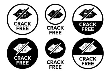 Naklejka premium Crack Free lipstick icon set. Dry cracked woman lips logo, label, badge, icon, sticker, symbol, emblem, stamp, circle, black, line, flat vector, isolated illustration