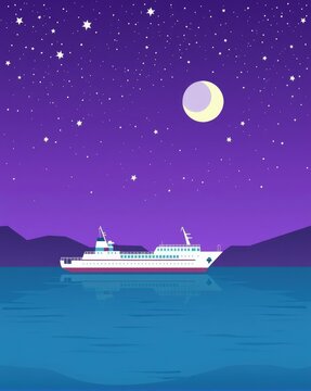 Harbor background at night under purple sky