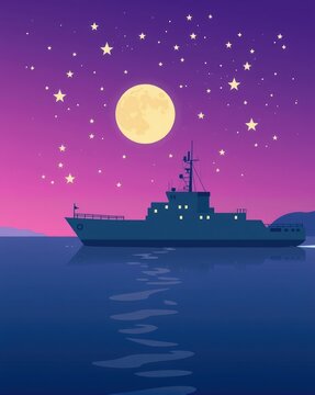 Harbor background at night under purple sky