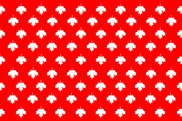 A continuous pattern showcasing white autumn leaves set against a vivid red background.