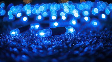 Sparkling blue bokeh light effect on a dark background, creating a dreamy, festive atmosphere ideal for holiday celebrations, magical moments, and party dacor.
