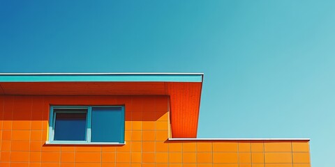 Sustainable residential house featuring orange ceramic tiles and a solar water heater under a clear blue sky, showcasing eco friendly living with vibrant orange ceramic tiles in the design.