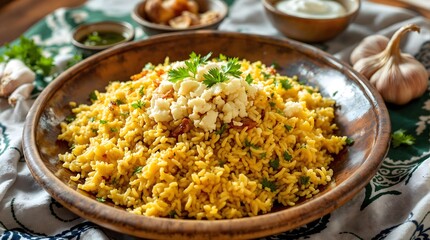 Beyram Qurtli Osh Pilaf with Qurt and Garlic (Turkmenistan Cuisine)